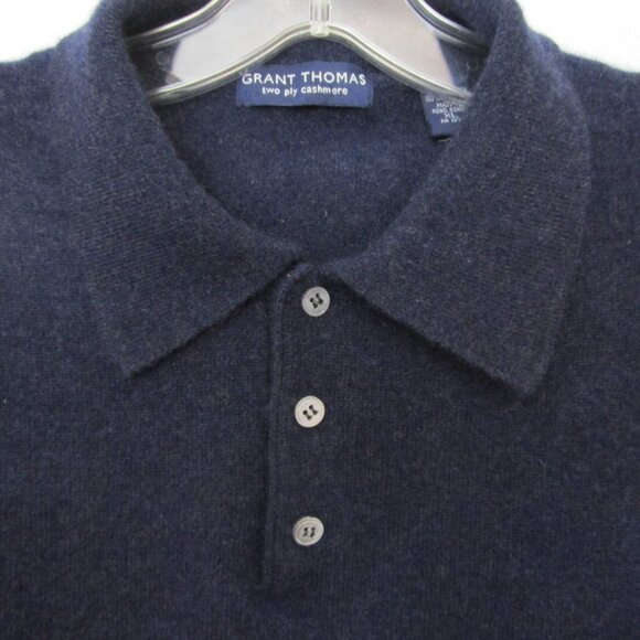 CASHMERE Mens Polo Collar Placket Sweater Cuddly Navy - Picture 7 of 9